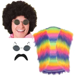 Mens 70s Glam Rocker Disco Dave Fur Waistcoat Afro Tash & Glasses Kit Fancy Dress -Halloween Cosplay 123e0194 55c3 4d22 836b da503bbe11c1 99097.1632148709