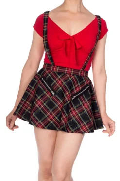 Highlife Pinafore Suspender Skirt Black Tartan