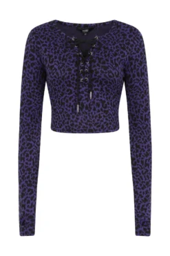 Purple Leopard Long Sleeve Tie Top (Plus Size)