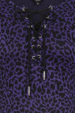 Purple Leopard Long Sleeve Tie Top (Plus Size) -Halloween Cosplay 1611941486JRS7058 2