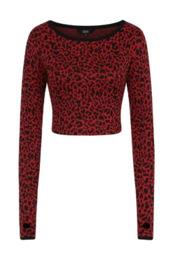 Cherry Red Leopard Print Sweater Top 12 Cherry Red Leopard Print Sweater Top -Halloween Cosplay 1619604549JP57059 1