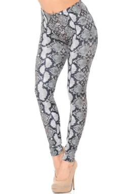 Brushed Light Gray Python Snakeskin Leggings