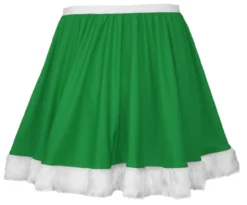 Ladies Green X-Mas Elf Full Circle 15" Skater Skirt With White Faux Fur Trim Christmas Fancy Dress