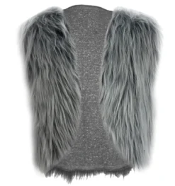 Adults Grey Faux Fur Waistcoat Medieval Barbarian Viking Fancy Dress Accessory