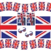 King Charles III Coronation 2x 5ftx3ft Union Jack Flag 2x 4 Metre (11 Flags) Bunting 2x GB Sunglasses 2x UK Face Paint United Kingdom Themed Coronation 8 Piece Garden Party Pack