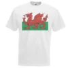 Mens White Cymru Y Ddraig Goch T-Shirt Wales Flag Welsh Rugby T-Shirt
