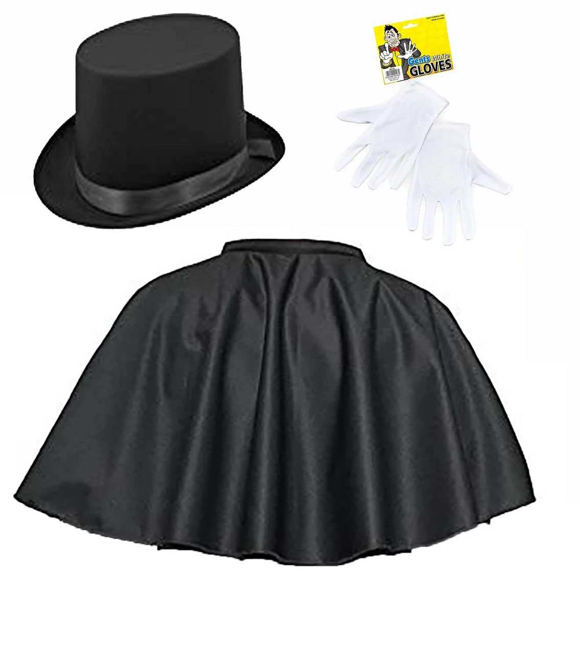 Adults Black Mantle Cape Top Hat & Gloves Gentleman Fancy Dress Set 1 Adults Black Mantle Cape Top Hat & Gloves Gentleman Fancy Dress Set