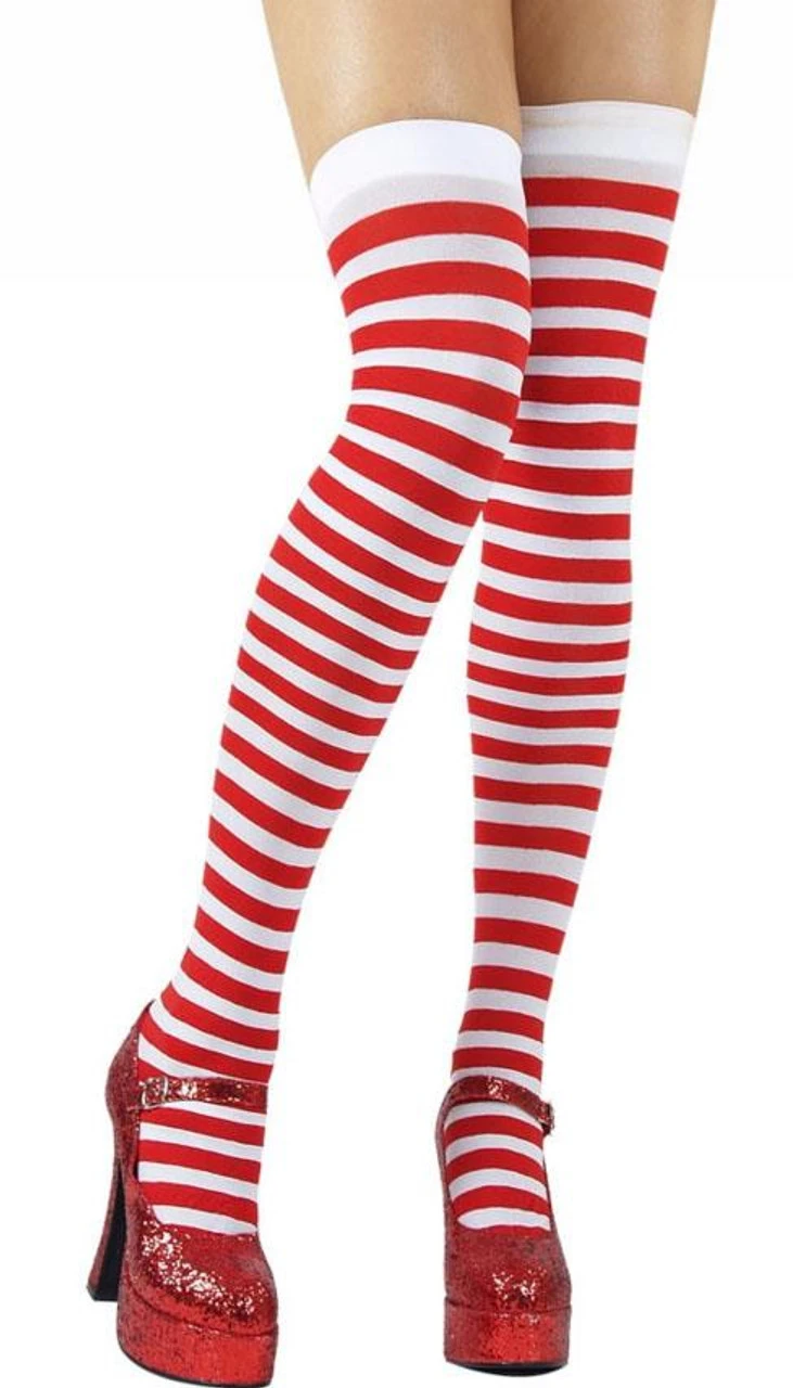 Ladies Red &White Striped Stockings Geek Nerd Fancy Dress 1 Ladies Red &White Striped Stockings Geek Nerd Fancy Dress