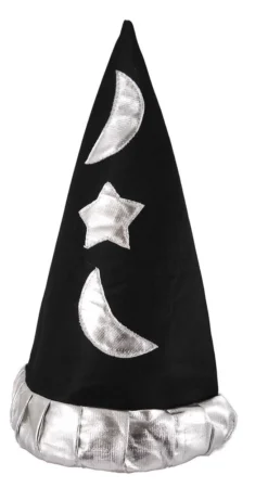 Childrens Mystical Plush Black & Silver Pointed Magical Wizzard Hat