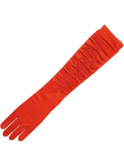 Long Fish Net Velvet Burlesque Halloween Sexy Neon Mixed Gloves [Red, Theatrical Gloves]