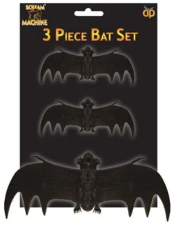 3 Pack Of Scary Rubber Bats Halloween Fancy Dress Accessories