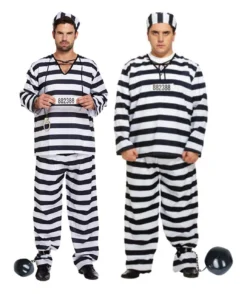 Adults Prisoner Convict Jail Chain Gang Stag Party Fancy Dress Costume [2Sizes]