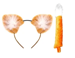 Unisex 2pc Fox Ears & Tail Set Instant Fancy Dress Head Accessory