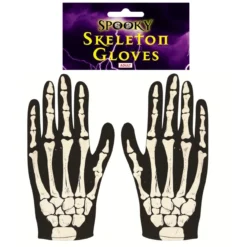Unisex Black Skeleton Print Halloween Fancy Dress Bone Gloves Accessory