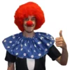 Blue & White Polka Dot Clown Collar With Red Afro & Sponge Clown Nose