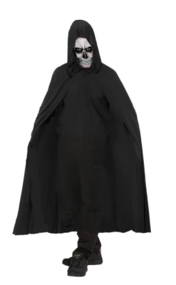 Unisex Black Hooded Pagan Ghoul Cape Halloween Horror Fancy Dress [Free Face Paints Included]