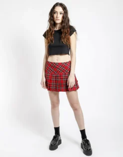 Red Plaid Pleated Mini Skirt