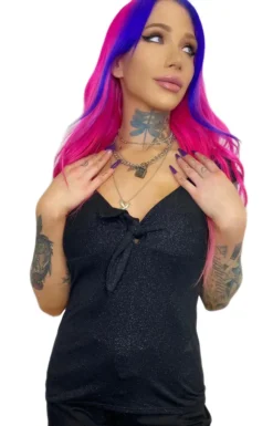Black Glitter Dame Tie Top