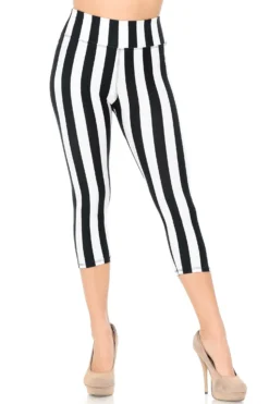 Black & White Striped Capri Leggings