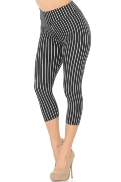 Black Pinstripe Capri Leggings