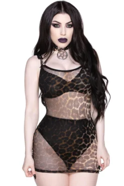 Feral AF Leopard Fishnet Dress