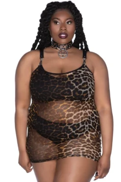 Feral AF Leopard Fishnet Dress -Halloween Cosplay FERAL AF FISHNET DRESS LEO PLUS B