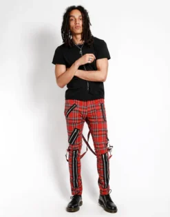 Classic Slim Leg Red Plaid Bondage Pants -Halloween Cosplay IS674MP REDPLD FL 1