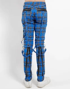 Classic Slim Leg Blue Plaid Bondage Pants -Halloween Cosplay IS674MP BLUEPLD B