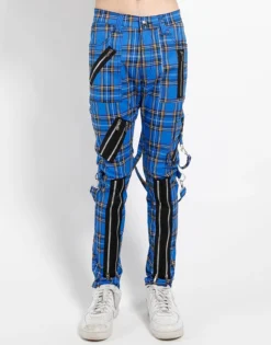 Classic Slim Leg Blue Plaid Bondage Pants -Halloween Cosplay IS674MP BLUEPLD F 1