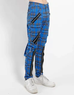 Classic Slim Leg Blue Plaid Bondage Pants -Halloween Cosplay IS674MP BLUEPLD S