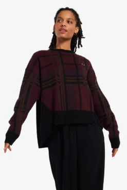 Fred Perry Oxblood Tartan Panel Sweater -Halloween Cosplay K4107 597 1