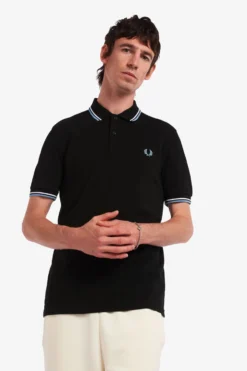 Fred Perry Twin Tipped Polo Black / White / Sky Blue -Halloween Cosplay M3600 P65 1