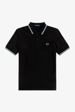 Fred Perry Twin Tipped Polo Black / White / Sky Blue -Halloween Cosplay M3600 P65 3