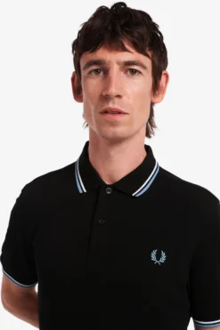 Fred Perry Twin Tipped Polo Black / White / Sky Blue -Halloween Cosplay M3600 P65 7