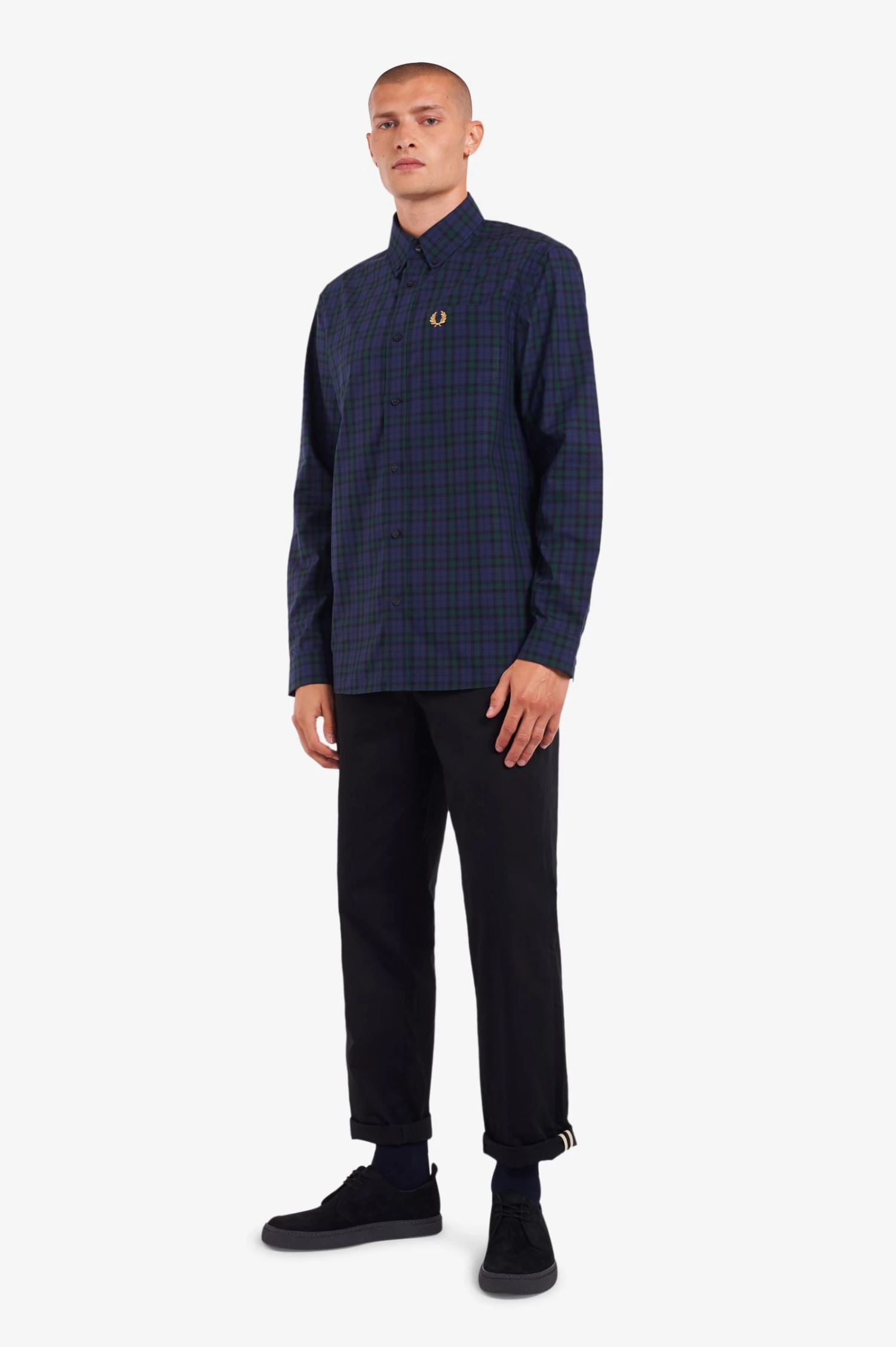 Fred Perry Winter Tartan Long Sleeve Carbon Blue 5 Fred Perry Winter Tartan Long Sleeve Carbon Blue - Image 5