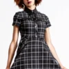 Menace Collar Dress Ash Gray Plaid