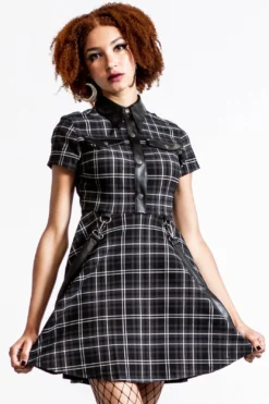 Menace Collar Dress Ash Gray Plaid
