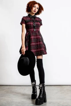 Menace Collar Dress Blood Red Plaid