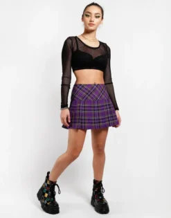 Purple Plaid Pleated Skirt -Halloween Cosplay PP1244 PURPLEPLAID FULL