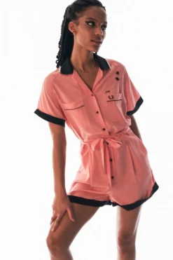 Fred Perry Amy Winehouse Button-Through Playsuit Coral & Black (LIMITED)