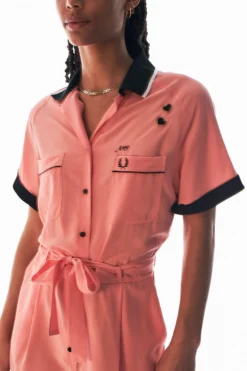 Fred Perry Amy Winehouse Button-Through Playsuit Coral & Black (LIMITED) -Halloween Cosplay SD4105 Q23 4