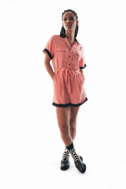 Fred Perry Amy Winehouse Button-Through Playsuit Coral & Black (LIMITED) -Halloween Cosplay SD4105 Q23 5