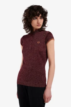 Fred Perry Amy Winehouse Metallic Knitted Shirt Oxblood