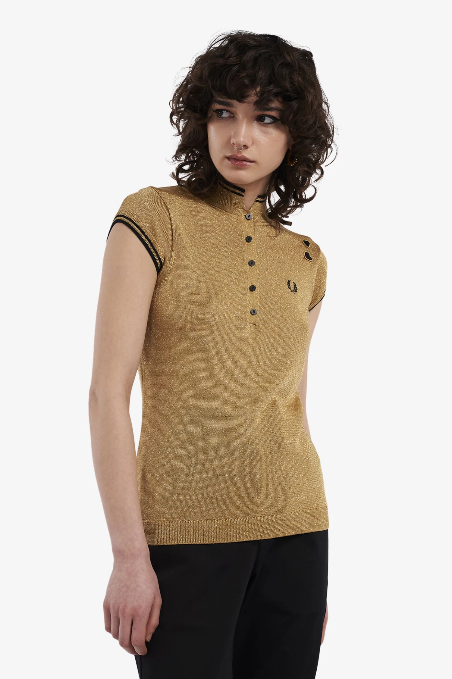 Fred Perry Amy Winehouse Metallic Knitted Shirt 1964 Gold 4 Fred Perry Amy Winehouse Metallic Knitted Shirt 1964 Gold - Image 4