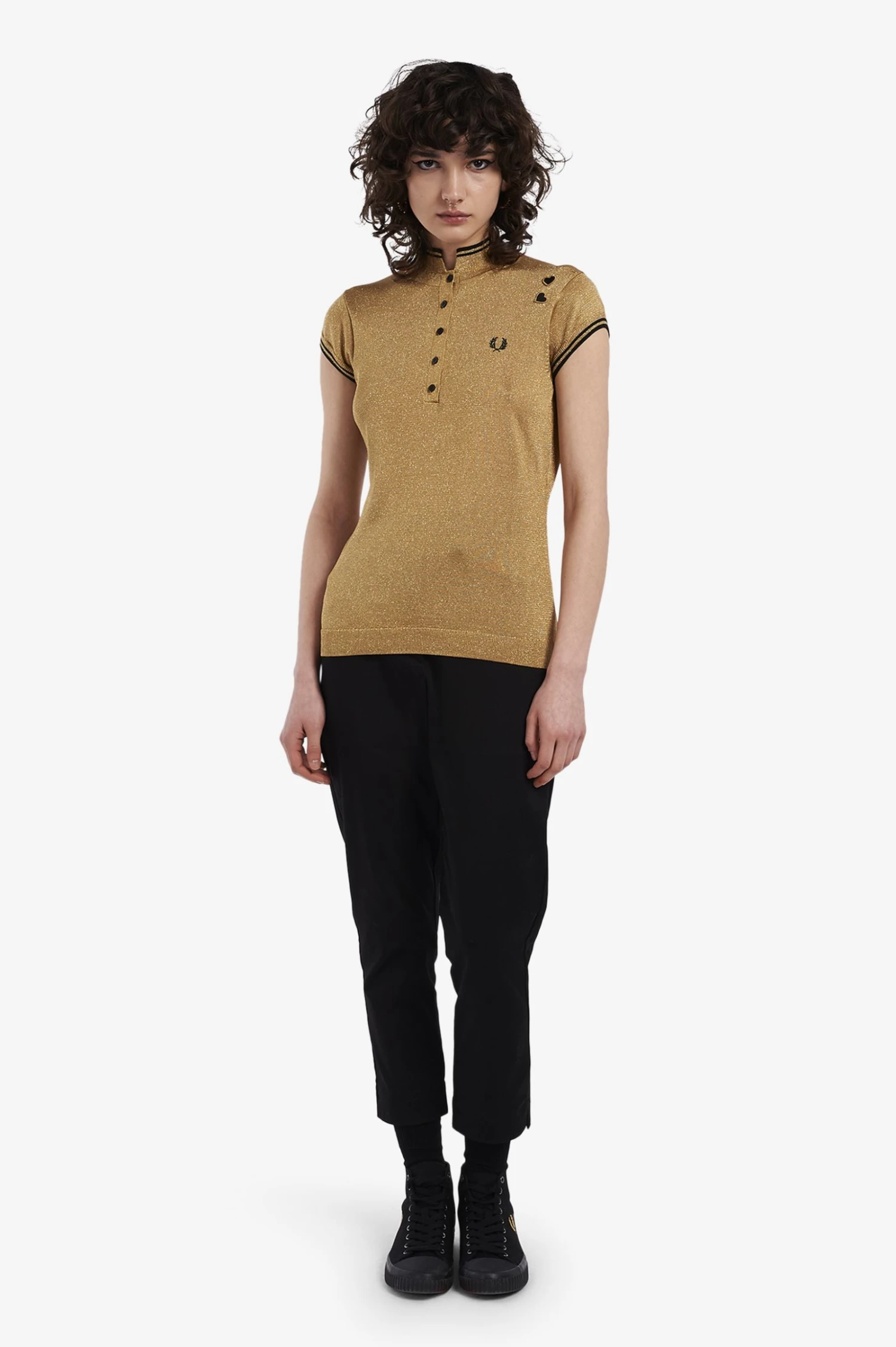 Fred Perry Amy Winehouse Metallic Knitted Shirt 1964 Gold 1 Fred Perry Amy Winehouse Metallic Knitted Shirt 1964 Gold