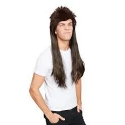 Long Black 70's 80's Mullet Wig Trailor Trash Fancy Dress & Cos Play