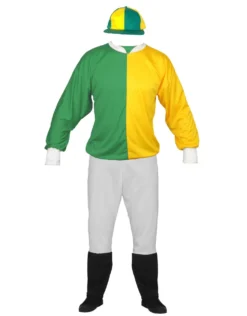 Adults Jockey Costume Fancy Dress Grand National Aintree Emerald Green Yellow