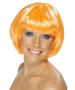 Smiffys Fire Coral Orange Babe Short Bob Glamour Wig
