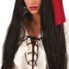 Long Black Pirate Caribbean Fancy Dress Ladies Costume Wig