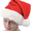 Adults Red & Gold Glitter Santa Hat With White Trim Christmas Accessory